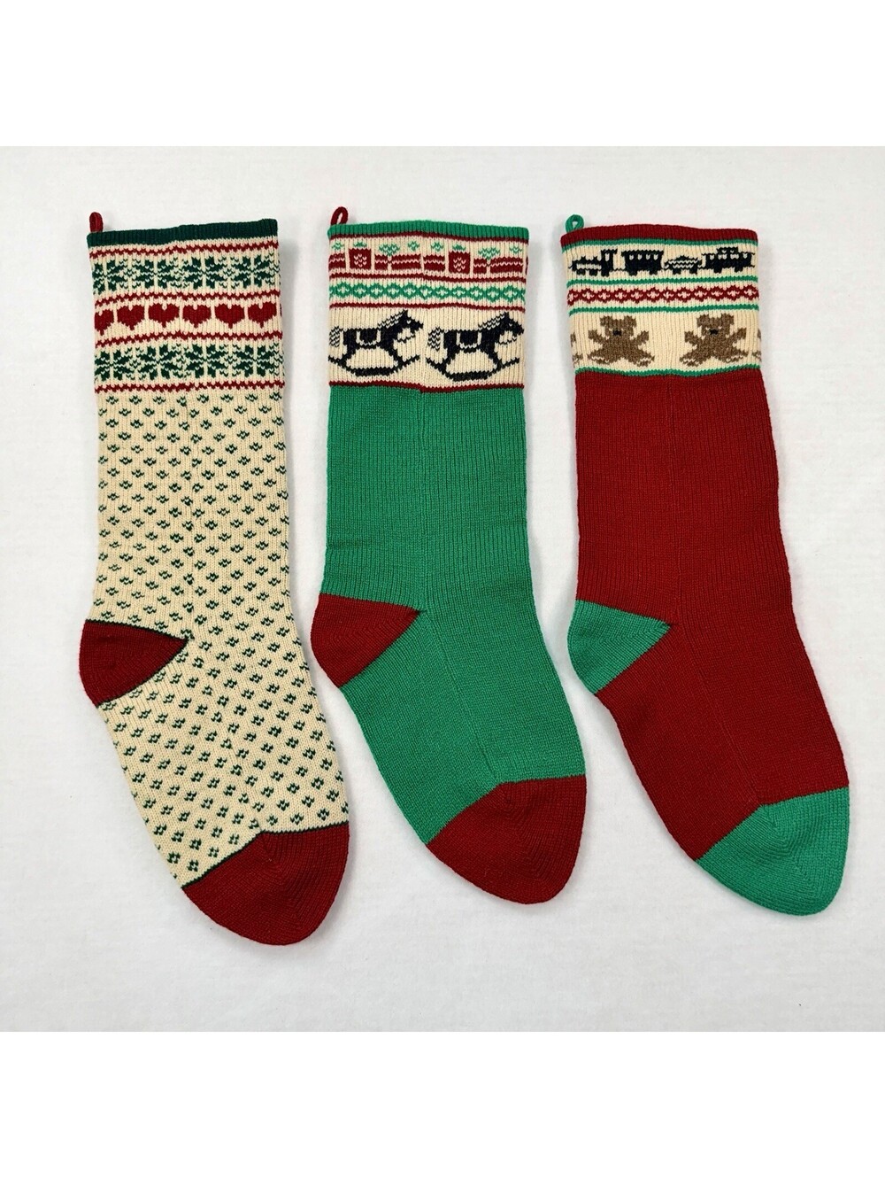 Lot of 3 Vintage Specialties in Wool Knit Christmas Stockings 100% Wool Vermont